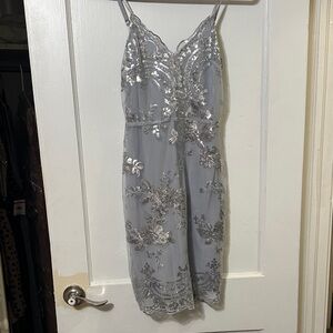 Glamorous Gray Embellished Midi Dress